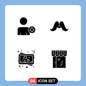 grupo de 4 glifos sólidos modernos establecidos para añadir elementos de diseño vectorial editables de negocios masculinos de bigote de memoria vector