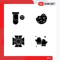 4 Thematic Vector Solid Glyphs and Editable Symbols of heart lighting bake food softbox Editable Vector Design Elements