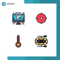 4 Thematic Vector Filledline Flat Colors and Editable Symbols of bill thermometer online shopping goal boat Editable Vector Design Elements