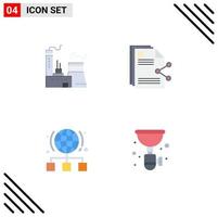 4 Creative Icons Modern Signs and Symbols of building globe industry sharing link Editable Vector Design Elements