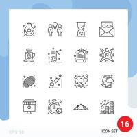 Universal Icon Symbols Group of 16 Modern Outlines of email contact team communication outline Editable Vector Design Elements