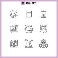 Mobile Interface Outline Set of 9 Pictograms of fire hand house punch boxing Editable Vector Design Elements