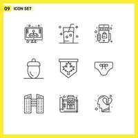 9 Universal Outlines Set for Web and Mobile Applications green fresh summer farmer shopping Editable Vector Design Elements