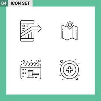 Modern Set of 4 Filledline Flat Colors Pictograph of arrow pointer seo direction calendar Editable Vector Design Elements