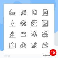 conjunto de 16 iconos de interfaz de usuario modernos símbolos signos para presentación archivo clip documento compras elementos de diseño vectorial editables vector