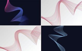 Set of 4 geometric wave pattern background Abstract waving line vector