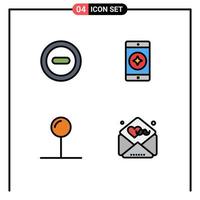 Set of 4 Modern UI Icons Symbols Signs for media day favorite mobile coordinate greetings Editable Vector Design Elements
