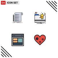 Pictogram Set of 4 Simple Filledline Flat Colors of file layout card folder web Editable Vector Design Elements