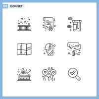 Universal Icon Symbols Group of 9 Modern Outlines of call centre call tablet assistance map Editable Vector Design Elements