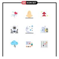 Group of 9 Modern Flat Colors Set for arrow bulb nose brainstorming up Editable Vector Design Elements