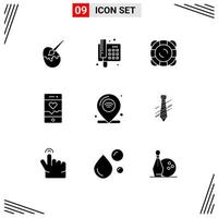 Set of 9 Modern UI Icons Symbols Signs for internet sport protection smartphone analysis Editable Vector Design Elements