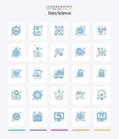 ciencia de datos creativa 25 paquete de iconos azules como candado. proceso de datos bar. interfaz. informe vector