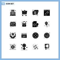 Group of 16 Solid Glyphs Signs and Symbols for books website globe web page Editable Vector Design Elements