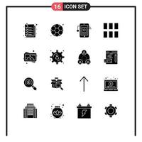 Pack of 16 creative Solid Glyphs of painting art cell layout frame Editable Vector Design Elements