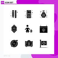 Pack of 9 Modern Solid Glyphs Signs and Symbols for Web Print Media such as child stack shopping layers arrange Editable Vector Design Elements