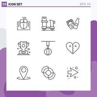 Universal Icon Symbols Group of 9 Modern Outlines of appliances prize product win trophy Editable Vector Design Elements