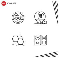 4 Creative Icons Modern Signs and Symbols of aperture ping movie athletics chemistry Editable Vector Design Elements