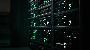 big data dark server room with bright equipment photo