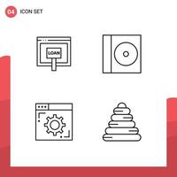 Set of 4 Modern UI Icons Symbols Signs for credit internet money compact webpage Editable Vector Design Elements