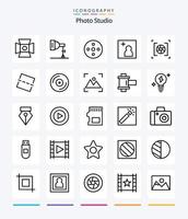 Creative Photo Studio 25 OutLine icon pack  Such As straighten. image. camera. photography. aperture vector