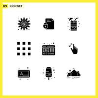 Pictogram Set of 9 Simple Solid Glyphs of video thumbnails security grid food Editable Vector Design Elements