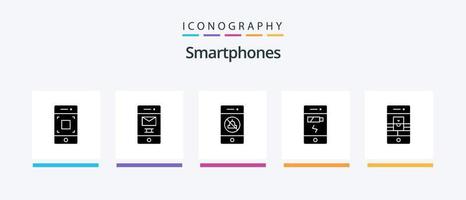 Smartphones Glyph 5 Icon Pack Including communications. status. audio. phone. battery. Creative Icons Design vector