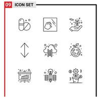 Universal Icon Symbols Group of 9 Modern Outlines of stairs cloud hosting environment cloud computing down Editable Vector Design Elements