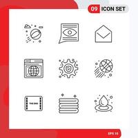 Pack of 9 Modern Outlines Signs and Symbols for Web Print Media such as setting lock business webpage seo Editable Vector Design Elements