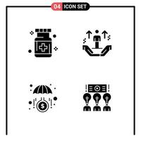 Pack of 4 Modern Solid Glyphs Signs and Symbols for Web Print Media such as care arrow medical hand growth Editable Vector Design Elements