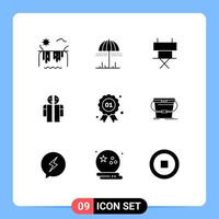 Editable Vector Line Pack of 9 Simple Solid Glyphs of badge human chair medical man broken Editable Vector Design Elements