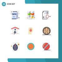 Group of 9 Modern Flat Colors Set for message lock develop power house Editable Vector Design Elements