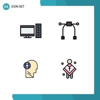 Set of 4 Modern UI Icons Symbols Signs for computer head server tool think Editable Vector Design Elements