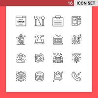 16 Universal Outline Signs Symbols of banking mobile briefcase internet card Editable Vector Design Elements