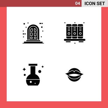 Pictogram Set of 4 Simple Solid Glyphs of frame lab agenda notebook lips Editable Vector Design Elements