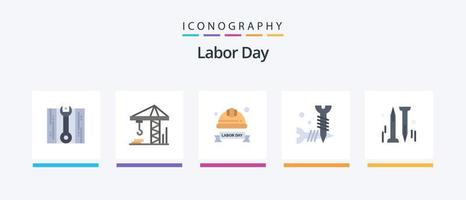Labor Day Flat 5 Icon Pack Including hardware. nail. hard hat. screws. diy. Creative Icons Design vector