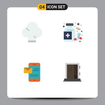 4 iconos planos universales establecidos para aplicaciones web y móviles tableta de botella de sms de chef que recibe elementos de diseño vectorial editables de sms vector