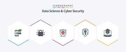 Data Science And Cyber Security 25 FilledLine icon pack including security. key. security. access. secure vector