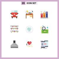 Universal Icon Symbols Group of 9 Modern Flat Colors of celebration moon table phases graph Editable Vector Design Elements