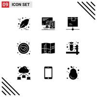 Modern Set of 9 Solid Glyphs and symbols such as place location logistic love circle Editable Vector Design Elements