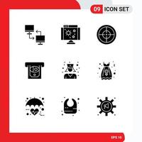 Pictogram Set of 9 Simple Solid Glyphs of physician doctor virus money atm Editable Vector Design Elements