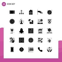 Mobile Interface Solid Glyph Set of 25 Pictograms of share alms data architecture sold house Editable Vector Design Elements