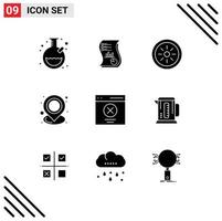 Group of 9 Solid Glyphs Signs and Symbols for point map paper location vegetables Editable Vector Design Elements