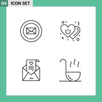 Mobile Interface Line Set of 4 Pictograms of mail love letter heart power wedding card Editable Vector Design Elements