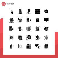 Pack of 25 Modern Solid Glyphs Signs and Symbols for Web Print Media such as approved open warning profiles accounts Editable Vector Design Elements