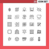 User Interface Pack of 25 Basic Lines of face romantic heart accessories love badge Editable Vector Design Elements