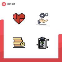 4 Filledline Flat Color concept for Websites Mobile and Apps heart services favorite hand stack Editable Vector Design Elements