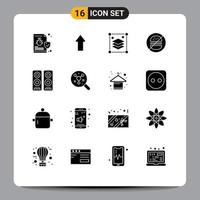 Set of 16 Vector Solid Glyphs on Grid for cinema healthcare upload eat misc Editable Vector Design Elements