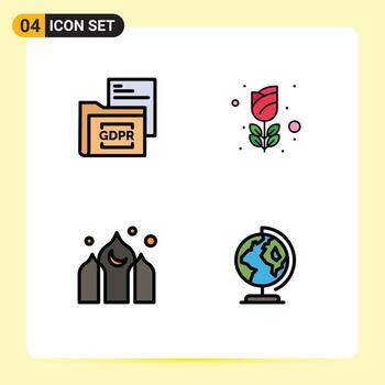 Filledline Flat Color Pack of 4 Universal Symbols of data architecture folder mardi gras kareem Editable Vector Design Elements