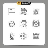 Universal Icon Symbols Group of 9 Modern Outlines of health watch secure wall office Editable Vector Design Elements