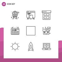 Pictogram Set of 9 Simple Outlines of stop multimedia business media sound Editable Vector Design Elements